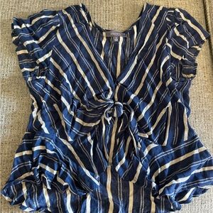 Navy & Cream Striped Tie-Front Blouse